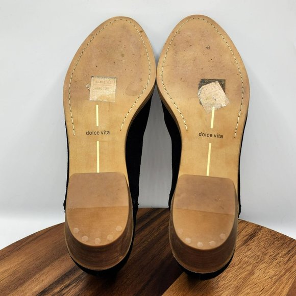 Dolce Vita Booties Keiton Ankle 8 Black Suede Leather Pointed Toe Stacked Heel - Picture 9 of 13